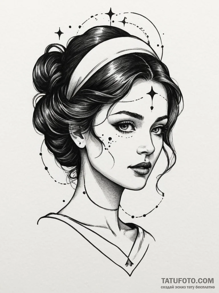 Tattoo sketch a silhouette of a woman's face,... - эскиз тату (№1754960841_0, 12.08.2025 01:07) — Tatufoto.com