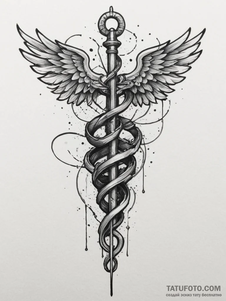 Tattoo sketch a military medic's caduceus int... - эскиз тату (№1754961646_0, 12.08.2025 01:20) — Tatufoto.com