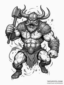 Tattoo sketch a viking berserker in mid-battl... - эскиз тату (№1754962047_0, 12.08.2025 01:27) — Tatufoto.com