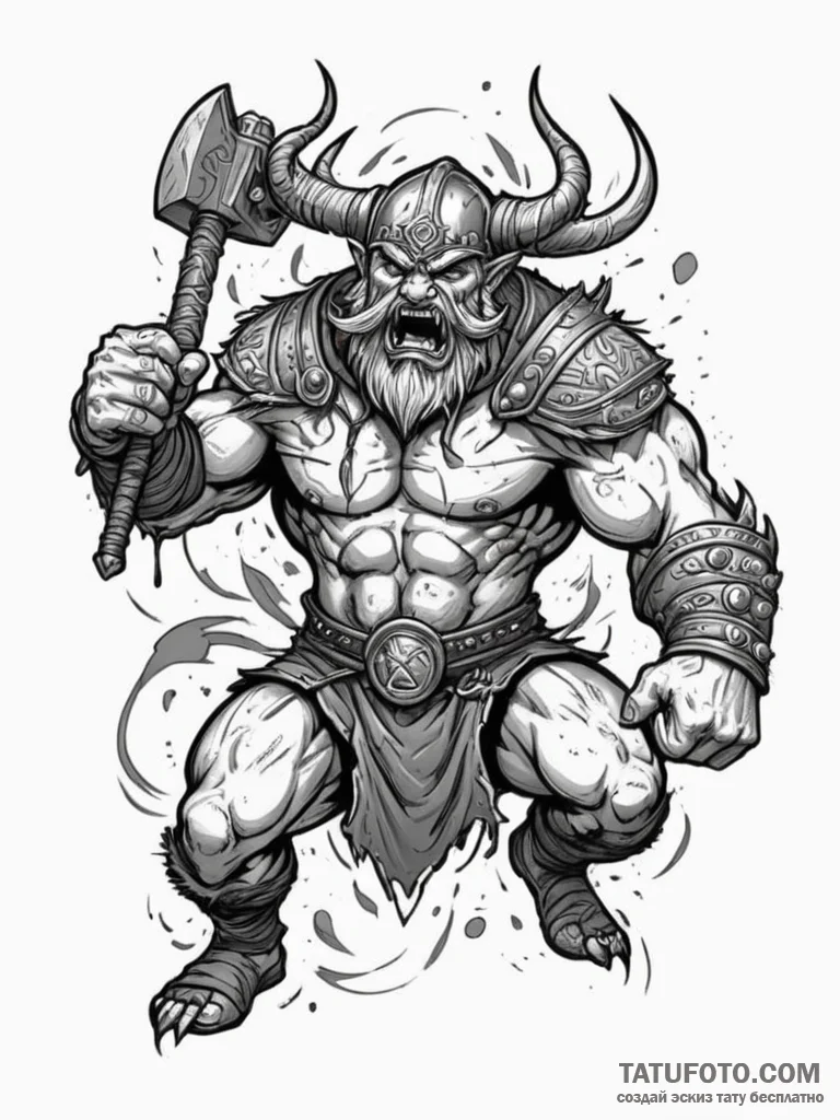 Tattoo sketch a viking berserker in mid-battl... - эскиз тату (№1754962047_0, 12.08.2025 01:27) — Tatufoto.com