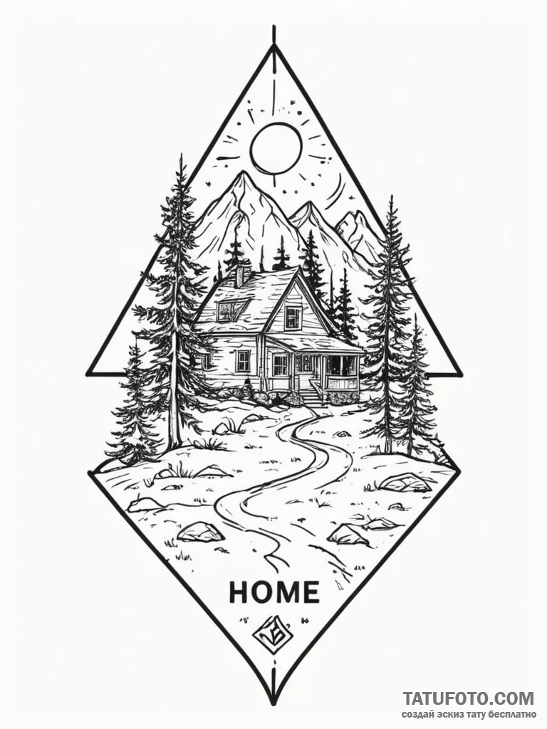 Tattoo sketch a small, minimalist "home" icon... - эскиз тату (№1754962452_0, 12.08.2025 01:34) — Tatufoto.com