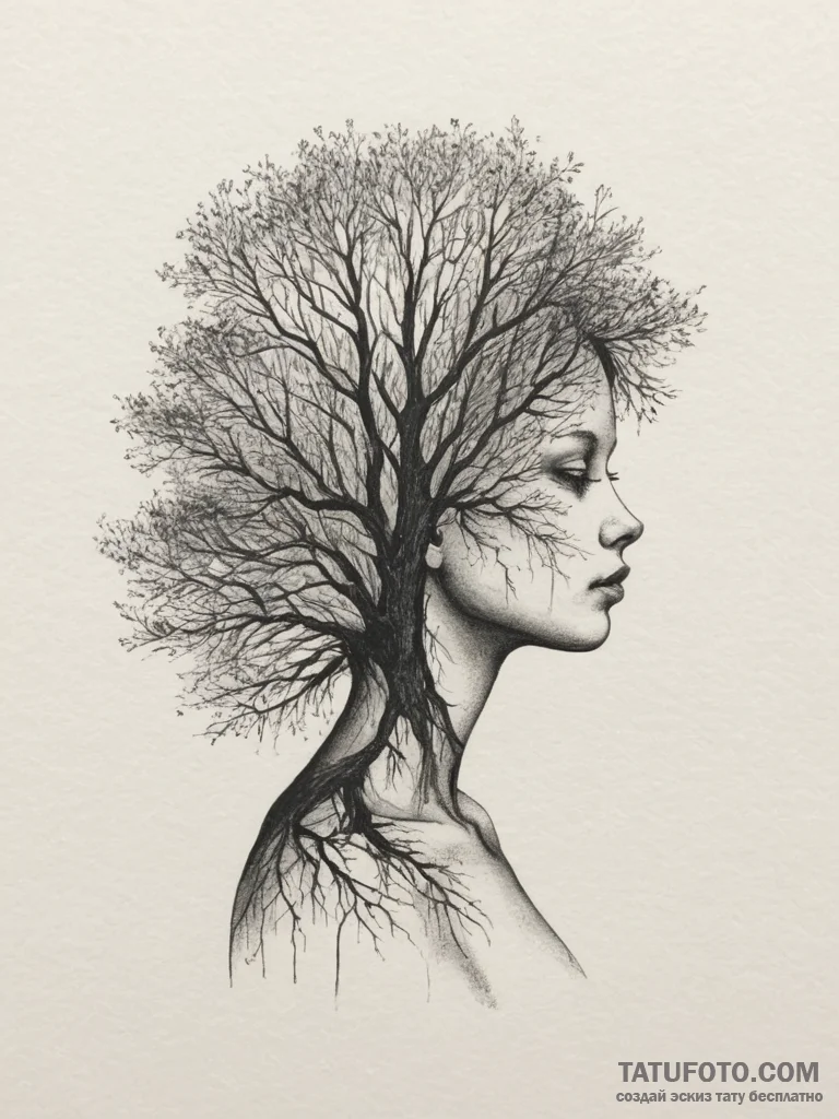 A human silhouette filled with a forest, arti... - эскиз тату (№1754963066_0, 12.08.2025 01:44) — Tatufoto.com
