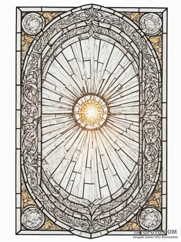A shot of a stained-glass window with sunligh... - эскиз тату (№1754964068_0, 12.08.2025 02:01) — Tatufoto.com