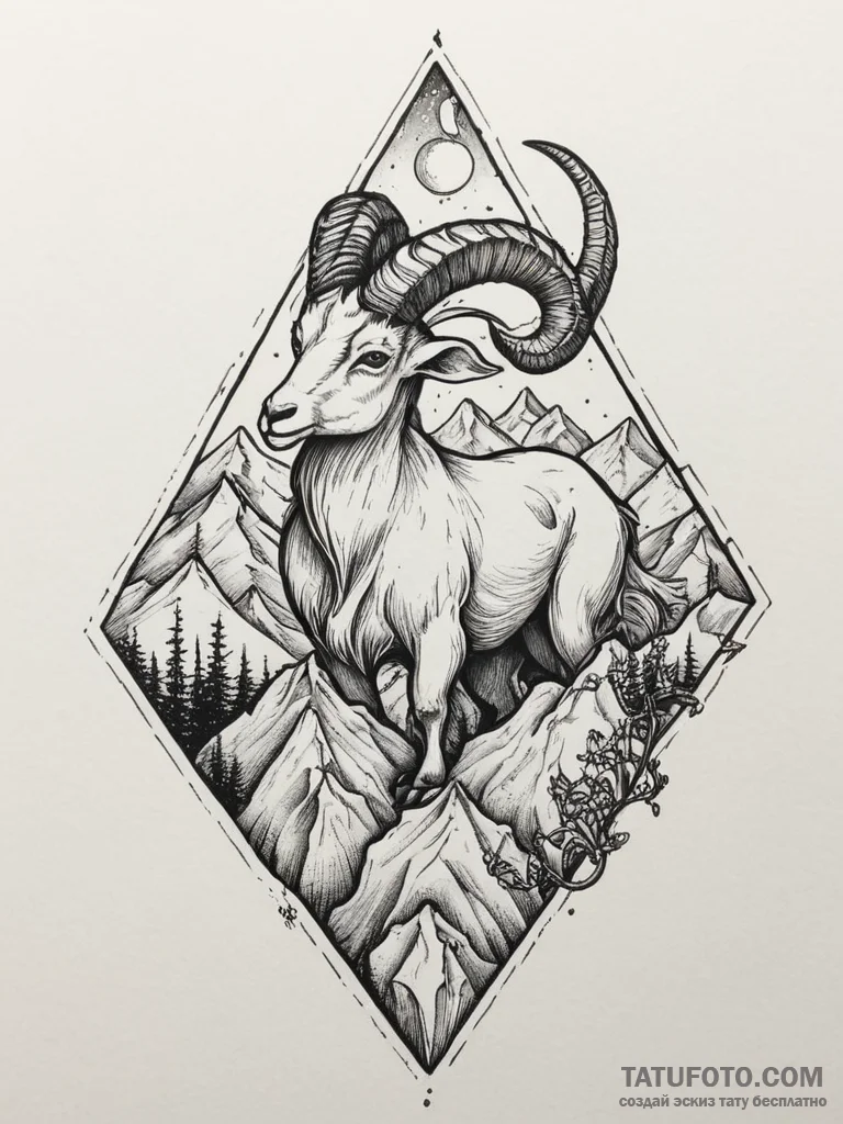 Tattoo design a capricorn goat-fish trying to... - эскиз тату (№1754966275_0, 12.08.2025 02:37) — Tatufoto.com