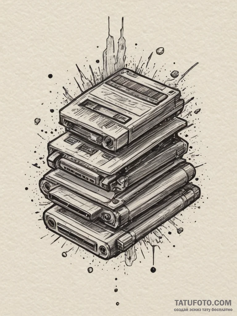 Tattoo design a stack of retro gaming cartrid... - эскиз тату (№1754966876_0, 12.08.2025 02:47) — Tatufoto.com