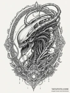 A xenomorph from alien, tattoo drawing outlin... - эскиз тату (№1754967277_0, 12.08.2025 02:54) — Tatufoto.com