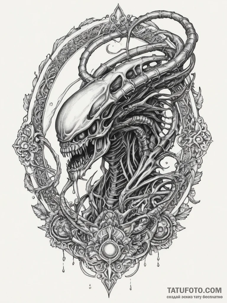 A xenomorph from alien, tattoo drawing outlin... - эскиз тату (№1754967277_0, 12.08.2025 02:54) — Tatufoto.com