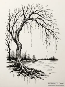 Tattoo sketch an abstract weeping willow tree... - эскиз тату (№1754968484_0, 12.08.2025 03:14) — Tatufoto.com