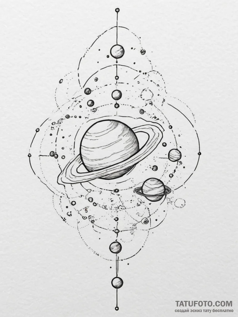 Tattoo sketch a solar system where each plane... - эскиз тату (№1754969894_0, 12.08.2025 03:38) — Tatufoto.com