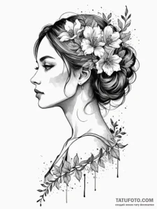 Tattoo sketch a silhouette of a woman's profi... - эскиз тату (№1754971884_0, 12.08.2025 04:11) — Tatufoto.com