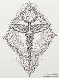 Caduceus, tattoo line art, on a clean white p... - эскиз тату (№1754974285_0, 12.08.2025 04:51) — Tatufoto.com