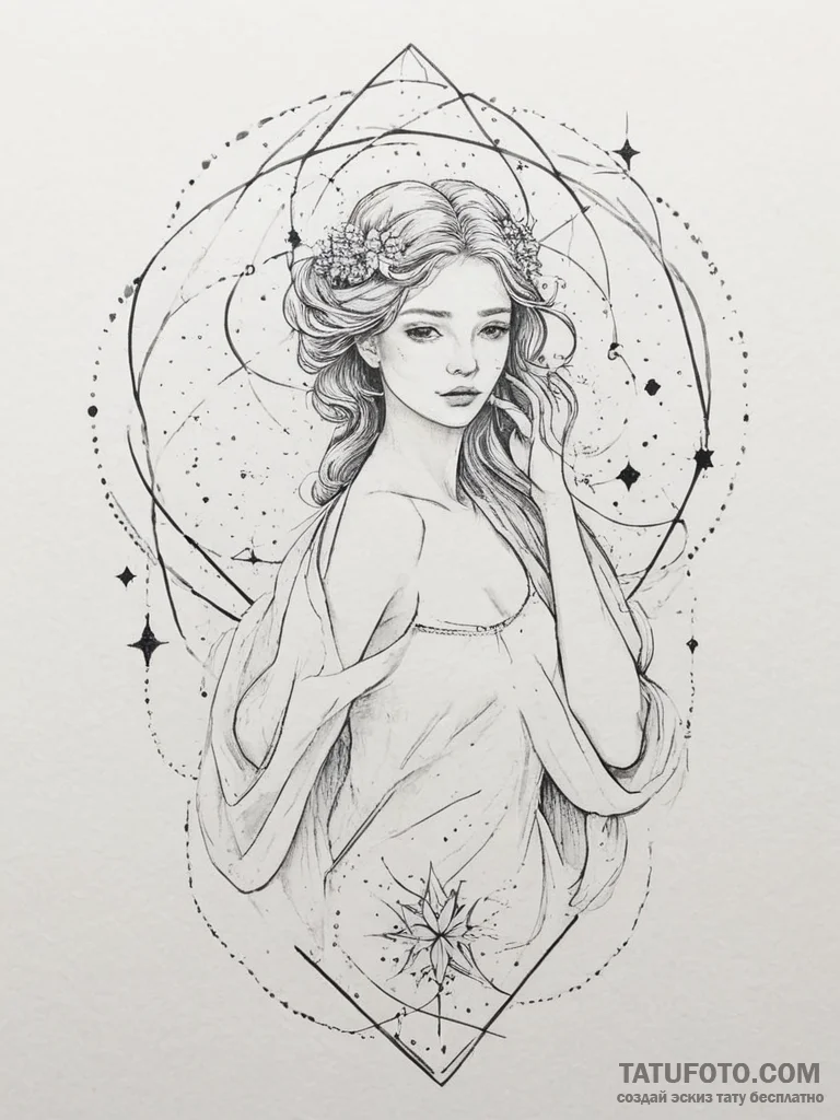 Tattoo design a virgo constellation, with sta... - эскиз тату (№1754975083_0, 12.08.2025 05:04) — Tatufoto.com