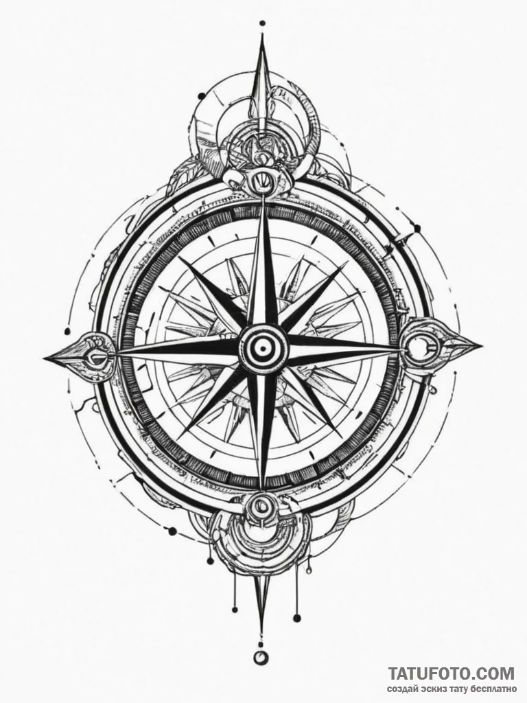 Tattoo sketch a minimalist compass with a hid... - эскиз тату (№1754975289_0, 12.08.2025 05:08) — Tatufoto.com