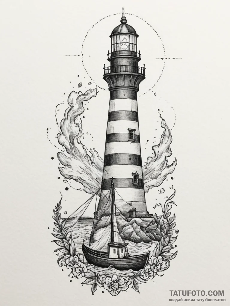 Tattoo sketch a lighthouse beam connecting tw... - эскиз тату (№1754975885_0, 12.08.2025 05:18) — Tatufoto.com