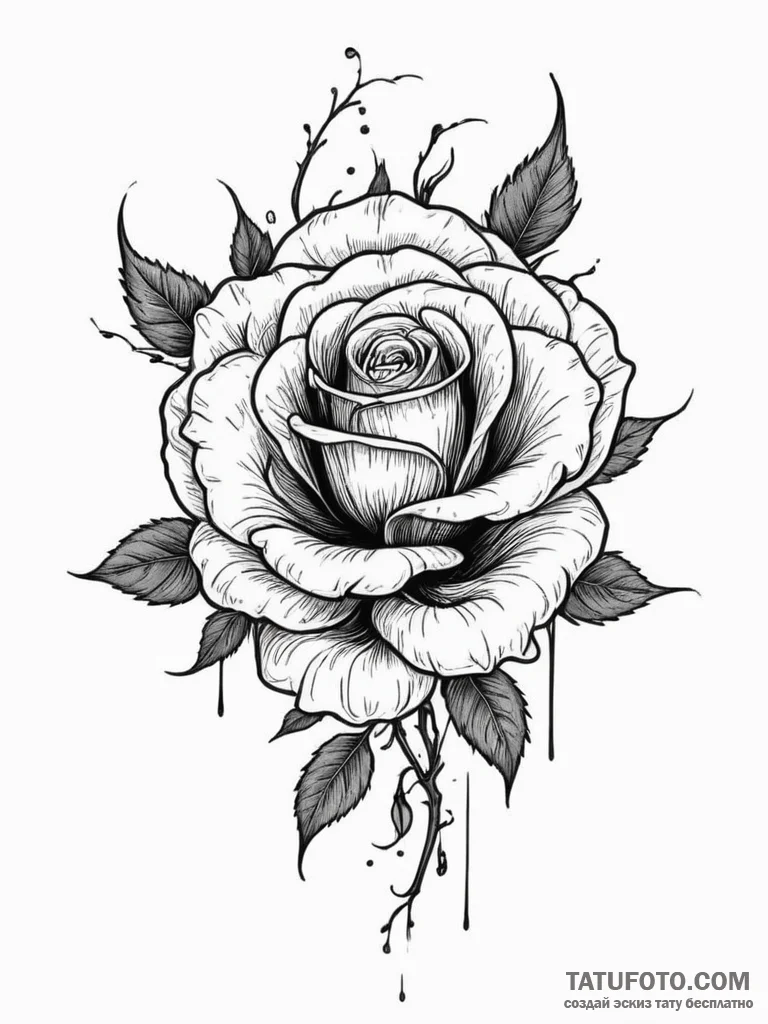 A wilting black rose losing its petals, tatto... - эскиз тату (№1754976292_0, 12.08.2025 05:24) — Tatufoto.com