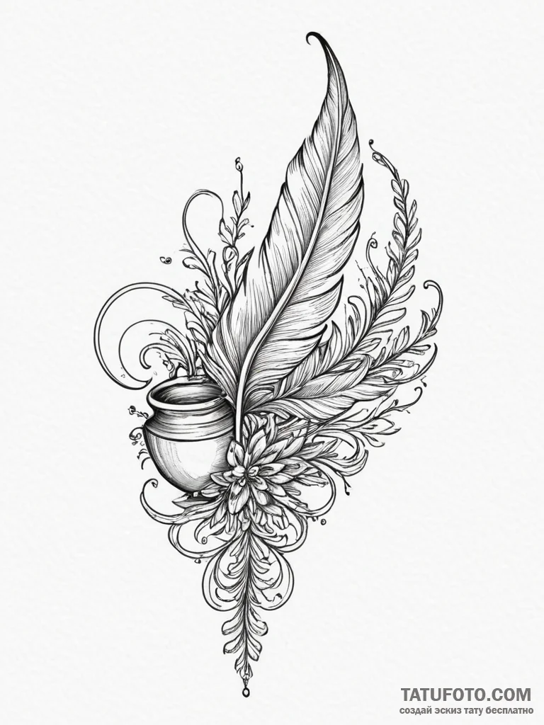 Tattoo design a minimalist feather quill and... - эскиз тату (№1754977093_0, 12.08.2025 05:38) — Tatufoto.com