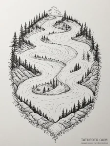 Tattoo design a flowing river of code that tr... - эскиз тату (№1754978509_0, 12.08.2025 06:01) — Tatufoto.com
