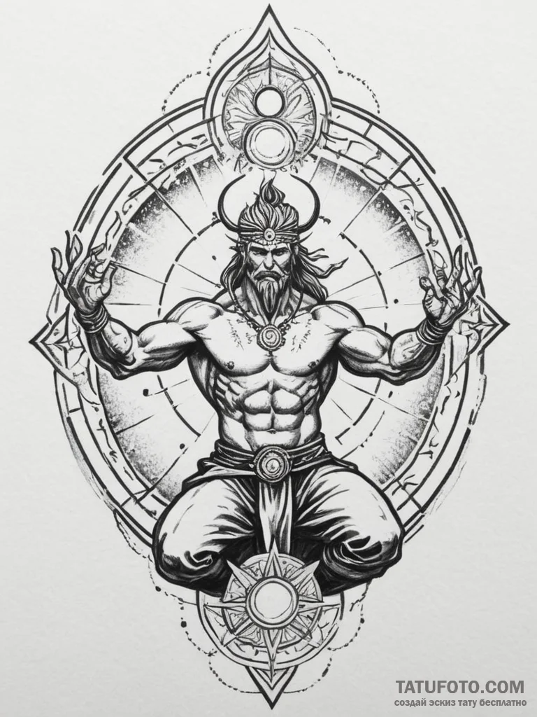 Tattoo sketch: svarog depicted as a celestial... - эскиз тату (№1754979310_0, 12.08.2025 06:15) — Tatufoto.com