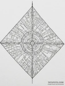 A drone shot of a perfectly symmetrical urban... - эскиз тату (№1754979514_0, 12.08.2025 06:18) — Tatufoto.com