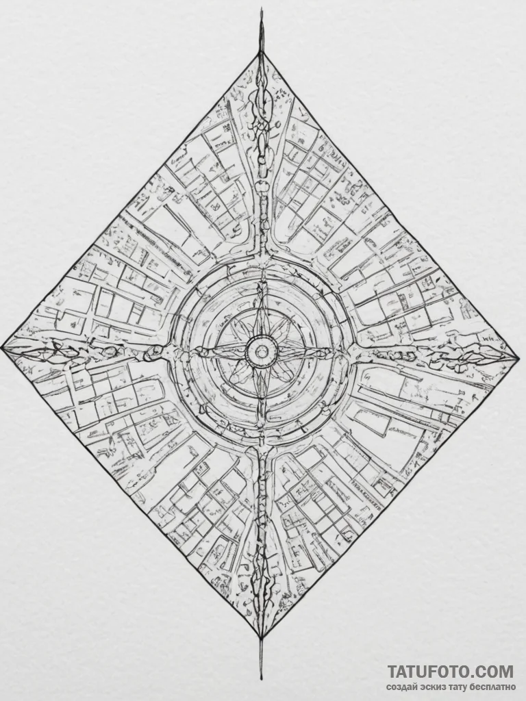 A drone shot of a perfectly symmetrical urban... - эскиз тату (№1754979514_0, 12.08.2025 06:18) — Tatufoto.com