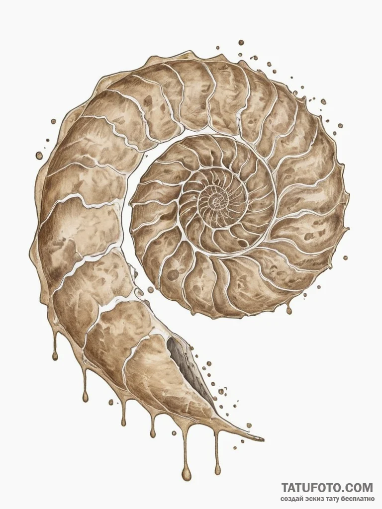 Ammonite fossil, tattoo drawing outline, on a... - эскиз тату (№1754980113_0, 12.08.2025 06:28) — Tatufoto.com