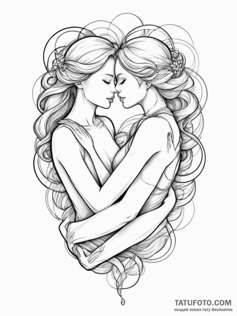 Tattoo design an abstract "embrace" in linewo... - эскиз тату (№1754981889_0, 12.08.2025 06:58) — Tatufoto.com