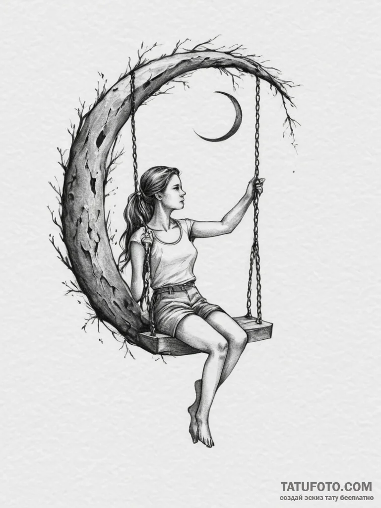 Tattoo design a silhouette of a girl on a swi... - эскиз тату (№1754982085_0, 12.08.2025 07:01) — Tatufoto.com