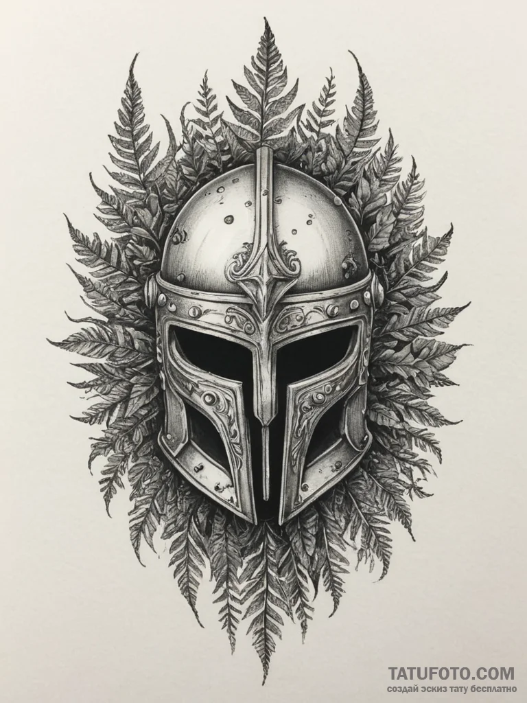 A tattoo design of a slavic warrior's helmet... - эскиз тату (№1754982479_0, 12.08.2025 07:07) — Tatufoto.com