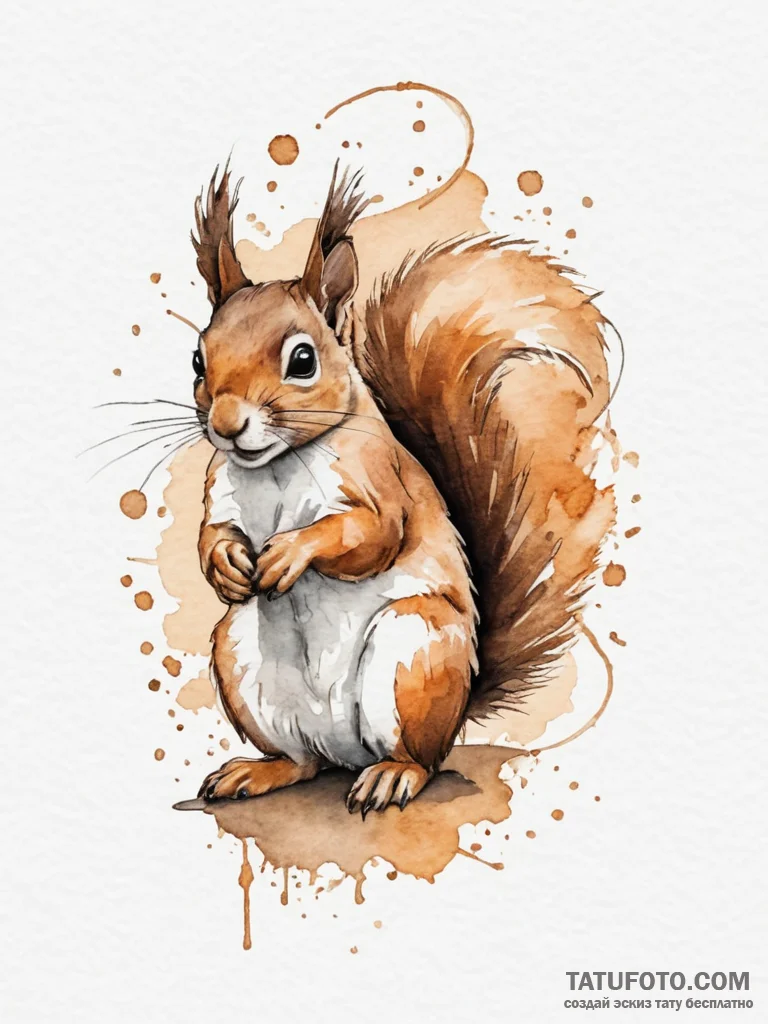 Squirrel, tattoo drawing outline, muted color... - эскиз тату (№1754982871_0, 12.08.2025 07:14) — Tatufoto.com
