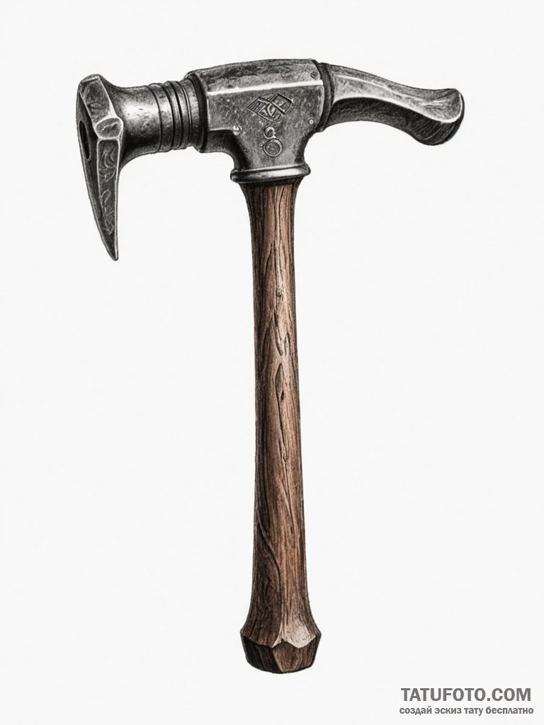 The worn, wooden handle of a well-used hammer... - эскиз тату (№1754983458_0, 12.08.2025 07:24) — Tatufoto.com