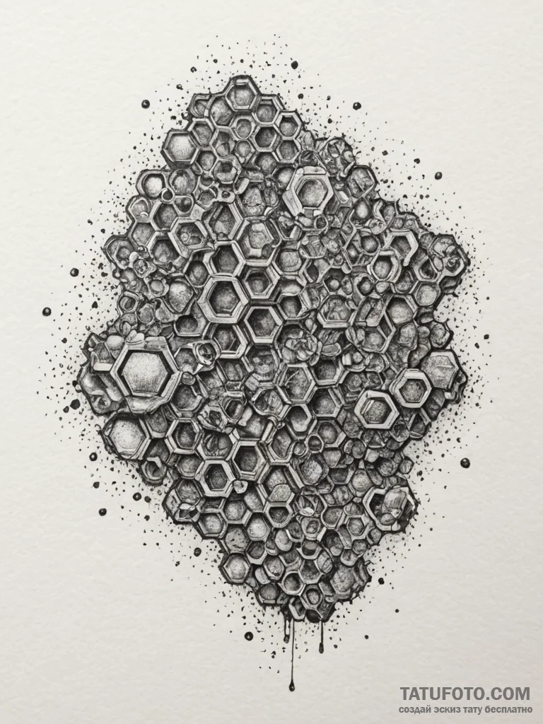 Honeycomb, artistic tattoo sketch, on a clean... - эскиз тату (№1754984045_0, 12.08.2025 07:34) — Tatufoto.com