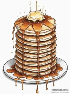 A stack of fluffy pancakes with syrup drippin... - эскиз тату (№1754984438_0, 12.08.2025 07:40) — Tatufoto.com