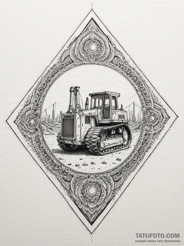 A bulldozer at a construction site., concept... - эскиз тату (№1754984634_0, 12.08.2025 07:43) — Tatufoto.com
