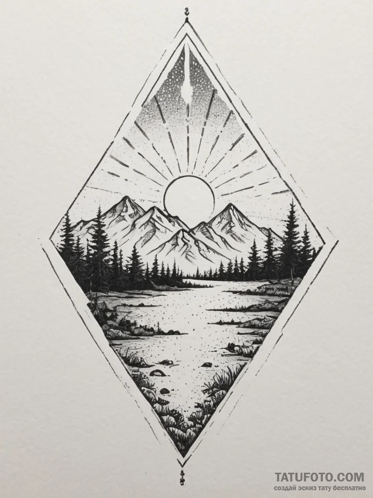 Tattoo sketch a sunrise and sunset over a sha... - эскиз тату (№1754985226_0, 12.08.2025 07:53) — Tatufoto.com