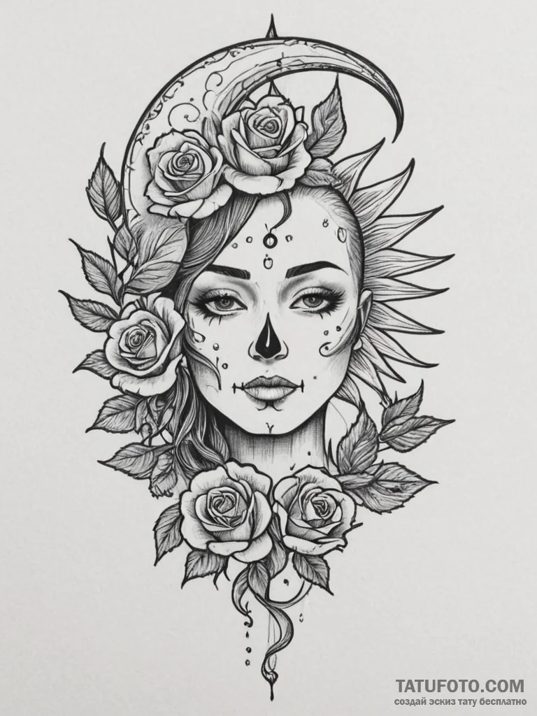 Tattoo sketch a minimalist sun or moon., tatt... - эскиз тату (№1754985422_0, 12.08.2025 07:57) — Tatufoto.com
