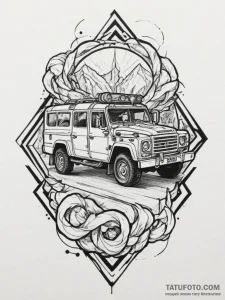 Tattoo design a stylized military vehicle tra... - эскиз тату (№1754985620_0, 12.08.2025 08:00) — Tatufoto.com