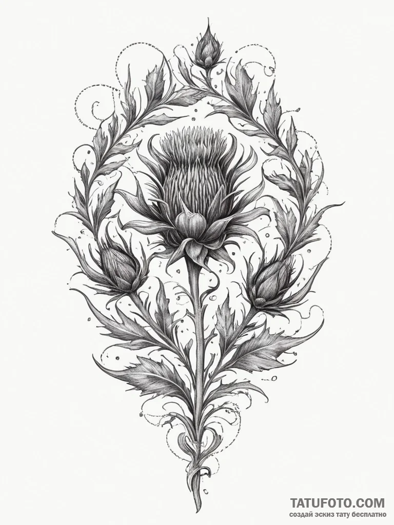 Thistle, concept art for tattoo, ornamental t... - эскиз тату (№1754986013_0, 12.08.2025 08:06) — Tatufoto.com