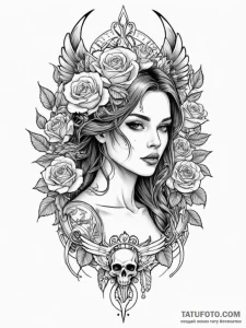 Valkyrie, artistic tattoo sketch, chicano tat... - эскиз тату (№1754986210_0, 12.08.2025 08:10) — Tatufoto.com