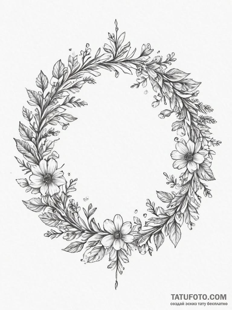 Tattoo design a delicate floral wreath surrou... - эскиз тату (№1754989956_0, 12.08.2025 09:12) — Tatufoto.com