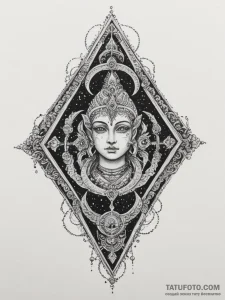 An ancient temple with neon holographic glyph... - эскиз тату (№1754990154_0, 12.08.2025 09:15) — Tatufoto.com