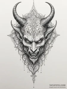 Devil, tattoo drawing outline, on a clean whi... - эскиз тату (№1754990549_0, 12.08.2025 09:22) — Tatufoto.com