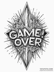Tattoo sketch a game over screen with shatter... - эскиз тату (№1754992727_0, 12.08.2025 09:58) — Tatufoto.com