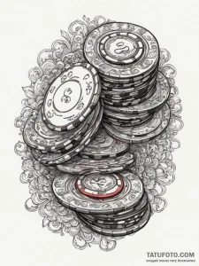 A close-up of a stack of casino chips., artis... - эскиз тату (№1754993123_0, 12.08.2025 10:05) — Tatufoto.com