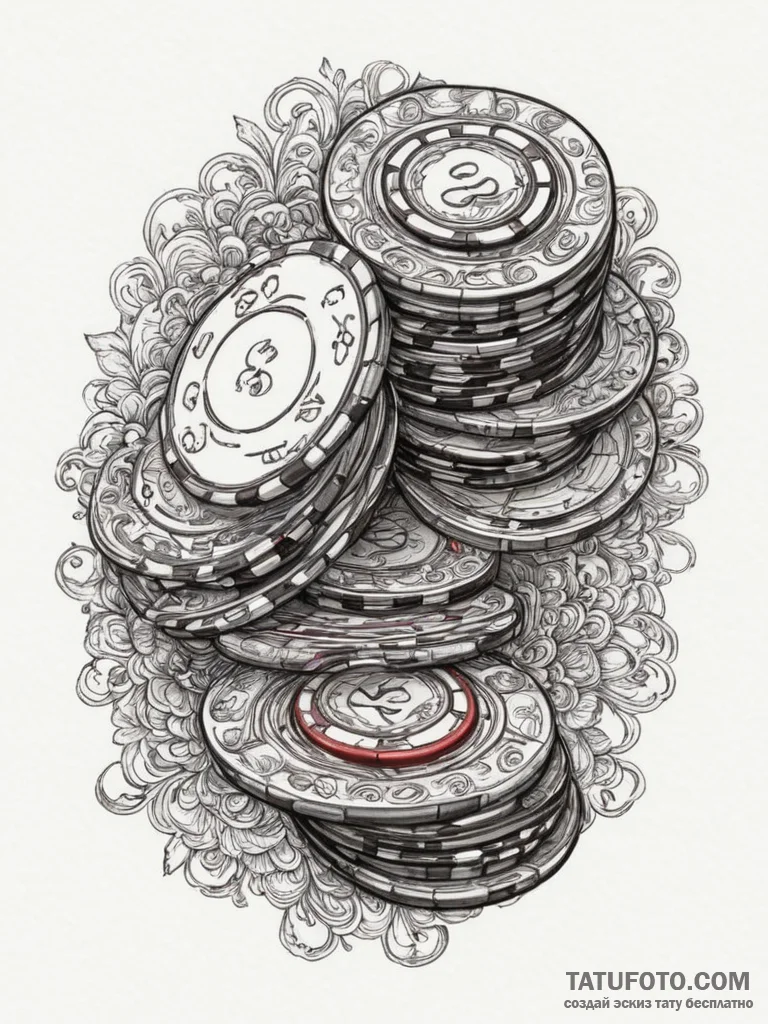 A close-up of a stack of casino chips., artis... - эскиз тату (№1754993123_0, 12.08.2025 10:05) — Tatufoto.com