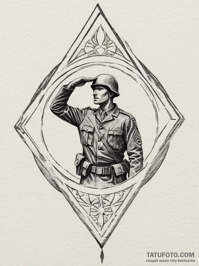 Tattoo sketch a silhouette of a soldier salut... - эскиз тату (№1754996100_0, 12.08.2025 10:55) — Tatufoto.com