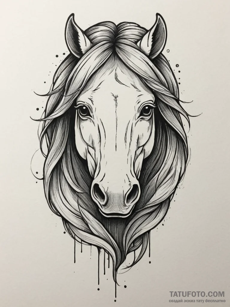 Tattoo sketch a horse's head, graceful and po... - эскиз тату (№1754996691_0, 12.08.2025 11:04) — Tatufoto.com