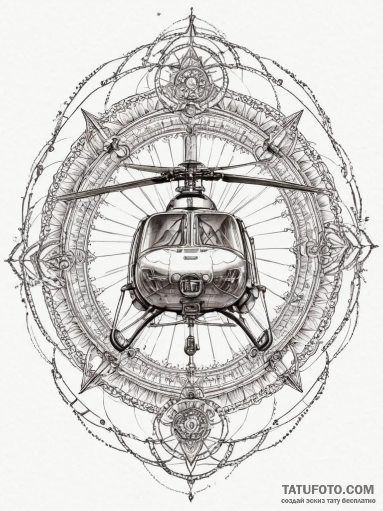 A detailed shot of a helicopter’s rotor blade… — эскиз тату (№1754997711_0, 12.08.2025 11:21) — Tatufoto.com
