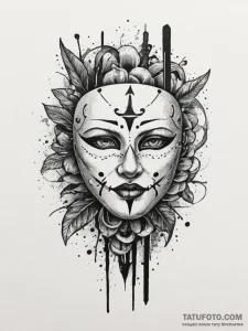 Mask, tattoo flash sheet design, on a clean w... - эскиз тату (№1754997913_0, 12.08.2025 11:25) — Tatufoto.com