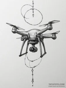 Tattoo sketch a small, stylized drone with gl... - эскиз тату (№1754999532_0, 12.08.2025 11:52) — Tatufoto.com