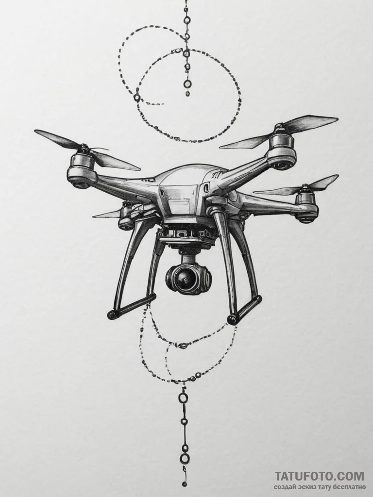 Tattoo sketch a small, stylized drone with gl... - эскиз тату (№1754999532_0, 12.08.2025 11:52) — Tatufoto.com